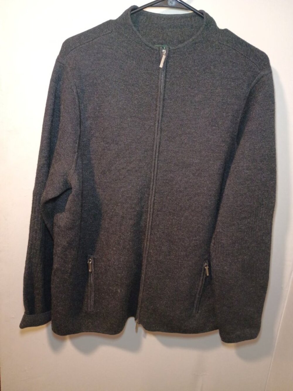 Vtg 90’s Ralph Lauren Double Zip Cardigan Mock Neck Sweater 1X 100% Merino Wool